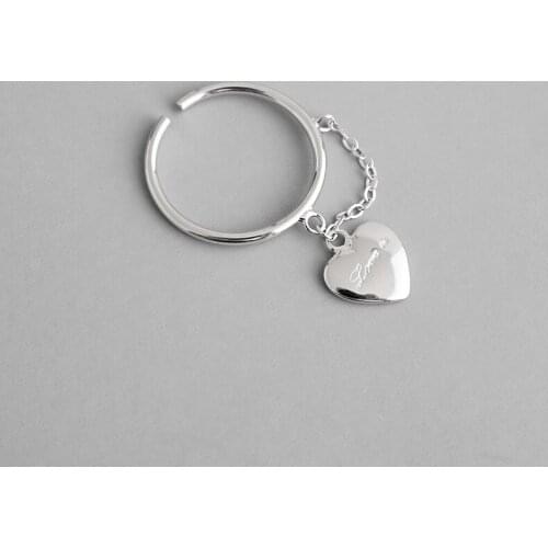 100% 925 sterling silver chain love heart rings for women fine jewelry, cute design adjustable ring wedding party gifts