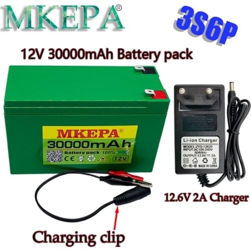 New12V30Ah 3S6P 18650 lithium battery pack+12.6V 2A charger, built-in 30Ah high current BMS, used for sprayer, 12V power supply