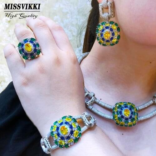 Missvikki New Luxury Sparkly Gorgeous Big Square Necklace Earrings Jewelry Set Women Wedding Wedding Engagement High Quality