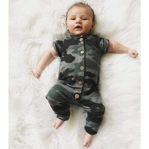 Fashion Baby Boys Short Sleeve Camouflage Button Cotton Romper Jumpsuit Summer Outfits