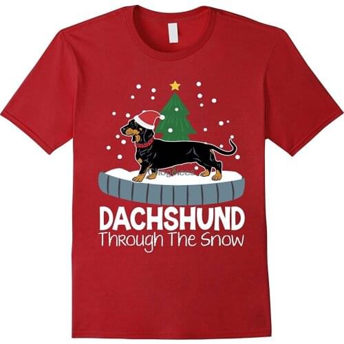 Dachshund Through The Snow Christmas Weiner Dog T-Shirt Men Short Sleeve T- Shirt