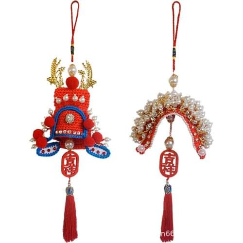 Hand Made Diy Phoenix Crown Hat Tassel Cross Stitch Needle Minder Kit Threads for Knitting Fabric Red Needlework Decor Jewelry