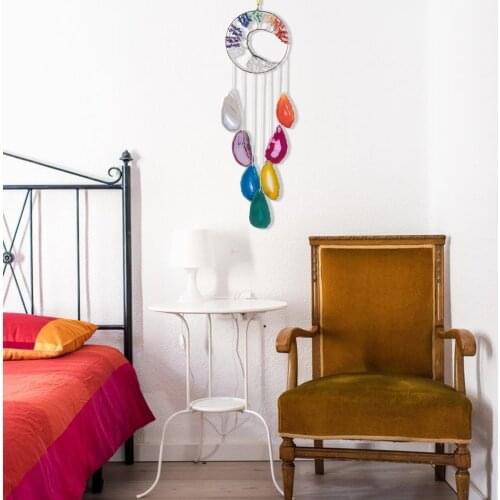 Natural Crystal Stone Wind Chime Tree Of Life 7 Chakra Healing Slices Agate Handmade Wall Hanging Ornaments Home Decoration Gift