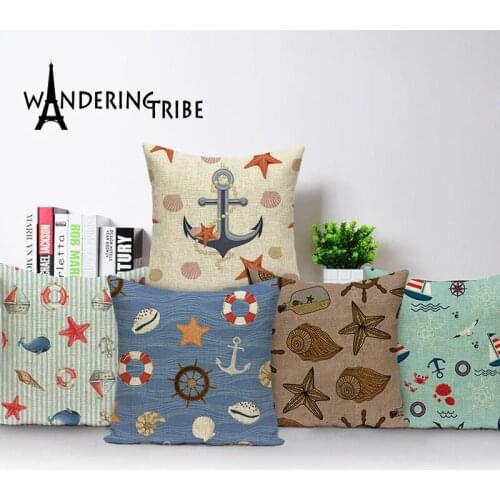 Nordic Home Decoration Throw Pillow Covers Ocean Home Decor Cushion Covers Custom Kissen Marine Anchor Flax Pillow Cover 45*45