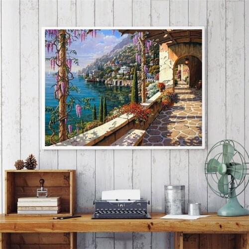 New Arrival Garden Mediterranean Sea Diamond Painting Square Rhinestones cross-stitch Kits DIY Diamond Emboridery Landscape