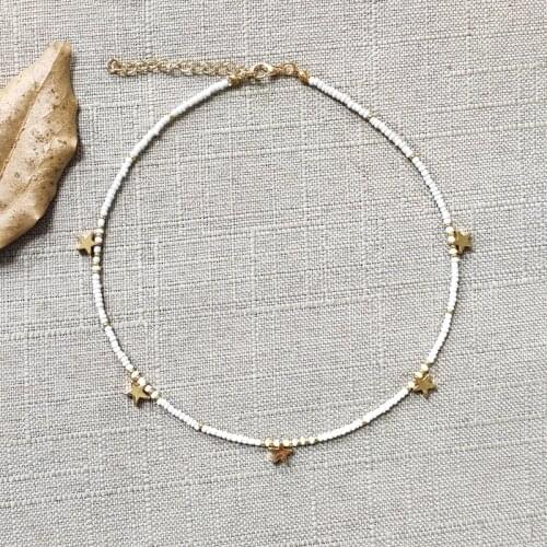 Hand-made Charming Five-pointed Star Beaded Necklace For Women Exquisite Trendy Neck Accessories подарки на новый год Choker