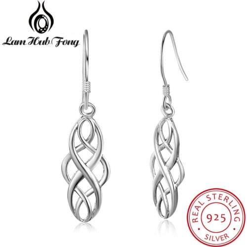 Genuine 925 Sterling Silver Drop Earrings for Women Geometric Hollow Pattern Dangle Earrings Party Accessorise Jewelry Gift
