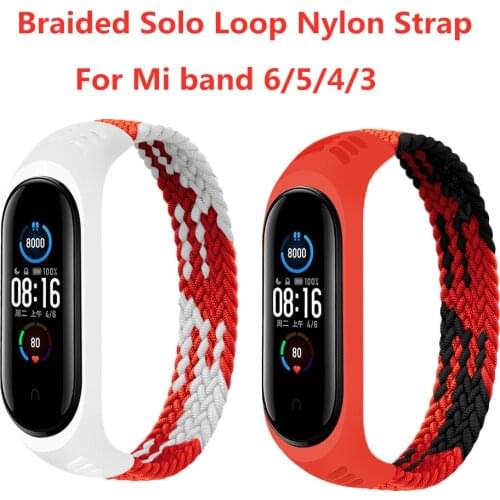 Braided Solo Loop Nylon Strap for Xiaomi Mi band 6 5 4 3 Elastic Bracelet Mi band 5/6 Replace Wristband For mi band 4 5 6 Strap
