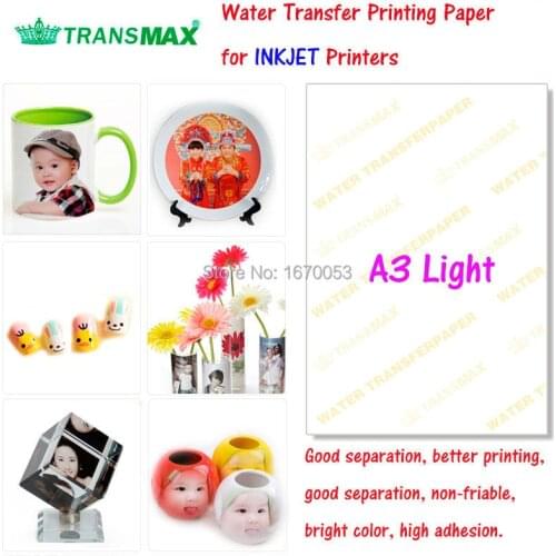 Clear/Transparent and 20Sheets A3 White Color A3 Inkjet Water Slide Decal Transfer Printing Paper