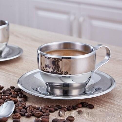Stainless Steel Coffee Cup Set Home-made Concentrated Coffee Cup Milk Cup with Handle and Dish Set Coffee Mug Mugs