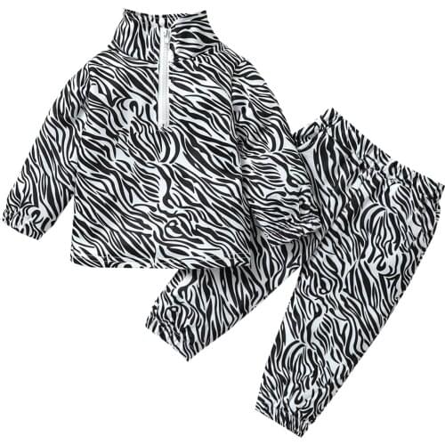 Baby Girl Autumn Clothing Tracksuit Long Sleeve Zipper Sweatshirt Coat + Trousers Zebra Pattern Sportswear Set for 0-4 Years
