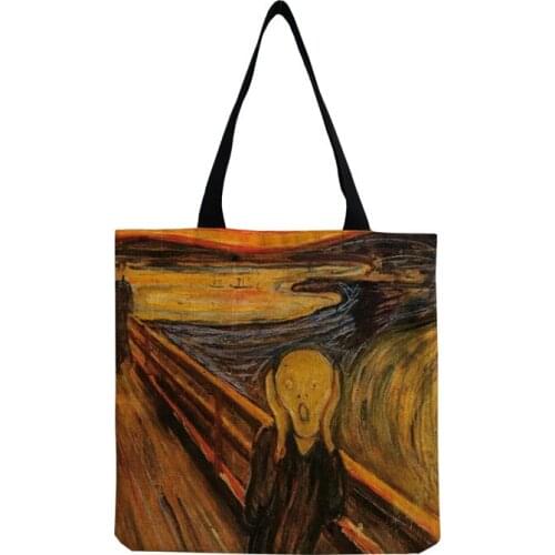 Retro Classic Handbag Famous Paintings Shout Print Shoulder Bag Chic Pretty Womens Bag High Capacity Shopping Bag Portable Tote