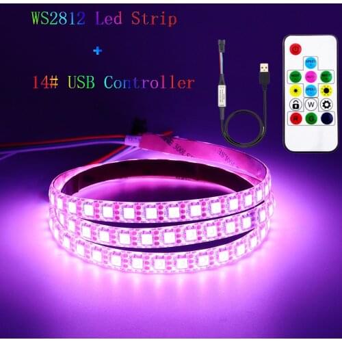 USB LED Strip RGB WS2812B Addressable Pixel Tape 14Keys Remote Controller For TV Back Under Cabinet Lamp DC5V 1m/2m/3m/4m/5m