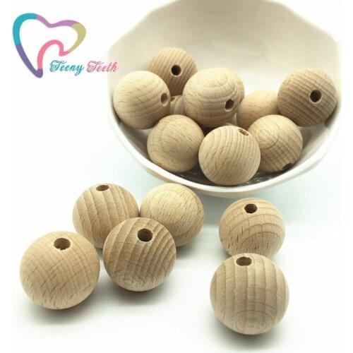 Teeny Teeth 100 pcs 20 mm Wooden Teether Chewable Round Beads Ecofriendly Unfinished Beech Beads DIY Craft Jewelry Accessories