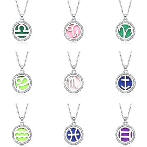 Zodiac Signs Aromatherapy Jewelry Essential Oil Diffuser Necklace Perfume Lockets Pendants Aroma Diffuser Necklace Birthday Gift