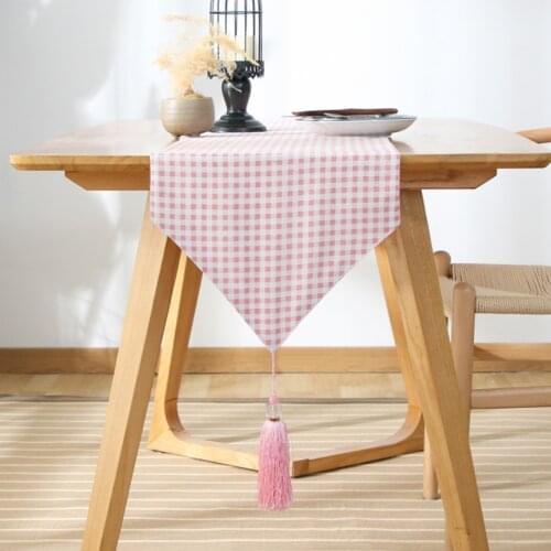 Japanese Modern Simple Pink Plaid Cotton And Linen Table Runner Idyllic Printing Birthday Party Wedding Table Runner Decoration