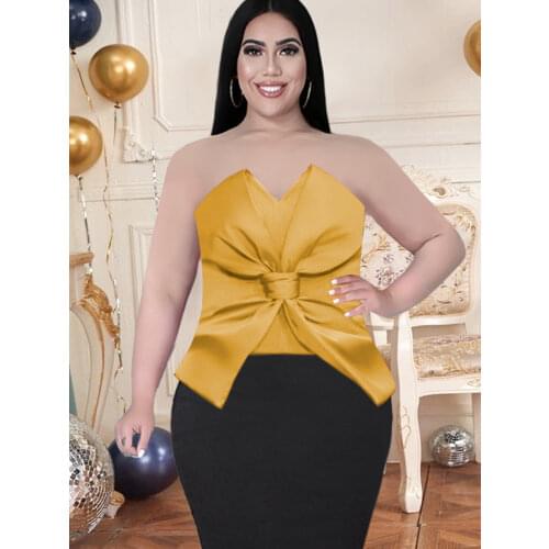 Yellow Top Plus Size Tube Tops Strapless Short Blouse Evening Club Party Event Occasiont Womens Tunics XXXL Dropshipping 2021