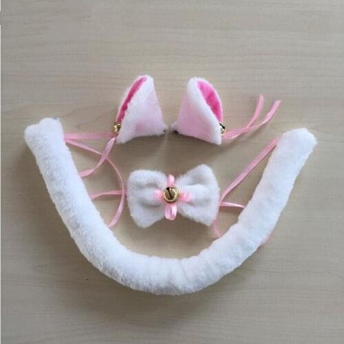 Women Girls Anime Fox Cat Plush Ear Tail Bell Headband Housekeeper Waitress Maid Set Cosplay Costume Props Christmas