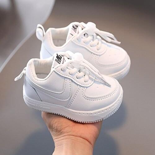 1-6T Sneakers Kids Sports Shoes Baby Toddler Shoes Sneakers Artificial PU Breathable Non-slip Wear-resistant White Shoes