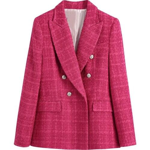 ZA Spring and Autumn New Womens Blazer Texture Double-breasted Long Sleeve Pure Color Casual Slim Temperament Suit Jacket