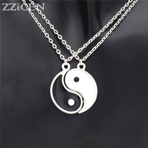 1Pair Romantic Enamel Black and White Best Friend Tai Chi Pendants BFF Yin Yang Necklace Friendship Lover Couples Christmas Gift