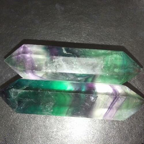 1pc 100% Natural Colorful Fluorite Quartz Crystal Hexagonal Wand Point Healing Stone