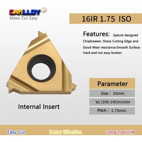 10pcs 1.75 pitch Thread Insert 16NR1.75ISO Yellow Right Hand Internal Threading Tips 16IR1.75ISO TM11S