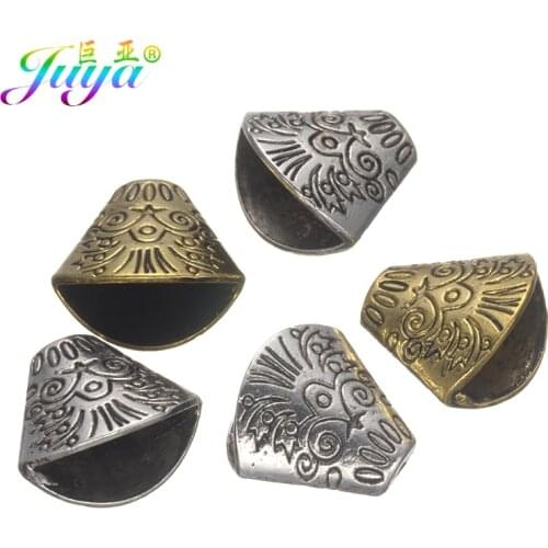 Juya 10pcs/lot DIY Tassels Jewelry Findings Antique Gold Decorative Oval Metal Bead Caps Accessories For Jewelry Making
