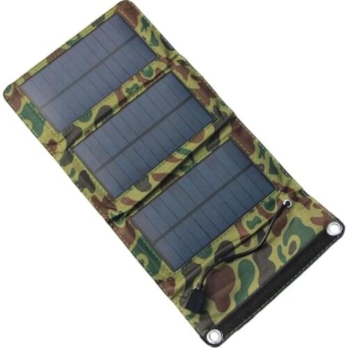 1USB Port and Foldable 5 Solar Panels Compact Solar Power Phone Charger for Camping Hiking Travel, Camouflage