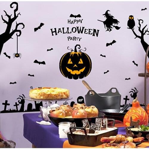2021 Horrible Pumpkin Ghost Bat Tree Halloween Stickers Window Wall Door Decal Stickers Halloween Decorations DIY Decor Props