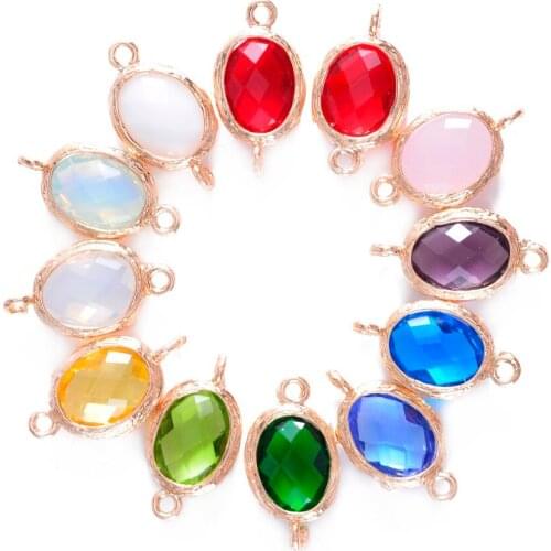 24Pcs 12 Assort Colors Faceted Framed Glass Bezel Connector CZ Zircon Birthstone Pendants For DIY Jewelry Findings