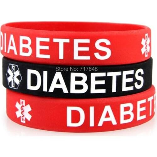 300pcs Black red Medical alert DIABETES wristband silicone bracelets free shipping by FEDEX