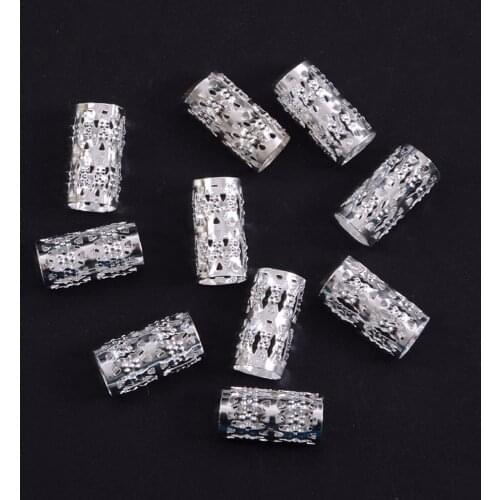 New 34ps/pack Silver Plated Hair Braid Dread Dreadlock Beads Adjustable Braids Cuff Clip 8MM Hole Micro RingBead DIY Hairstyling