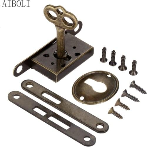 Antique Furniture Counter Drawer Bronze Lock Retro Wooden Jewelry Decorative Box Lock Hardware Sliding Door Lock with Key