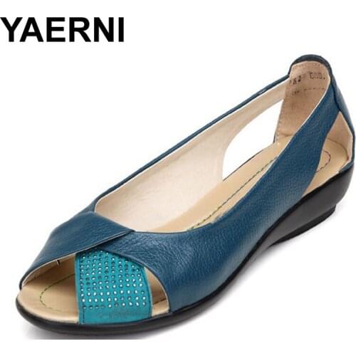 Plus size(35-43)New 2017 summer shoes women genuine leather casual wedges shoes sandals womens pumps women sandals for women