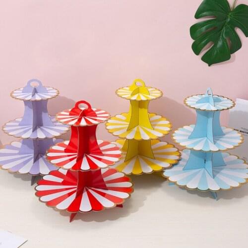 Bronzing solid color stripes three-layer paper cake stand for Birthday party anniversaire Prom party cake stand decoration