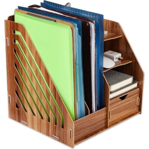 Wood Desk Organizer Office Bureau Pen Holder Wooden Sorter with Drawer Organizer Pen Pencil Organizer