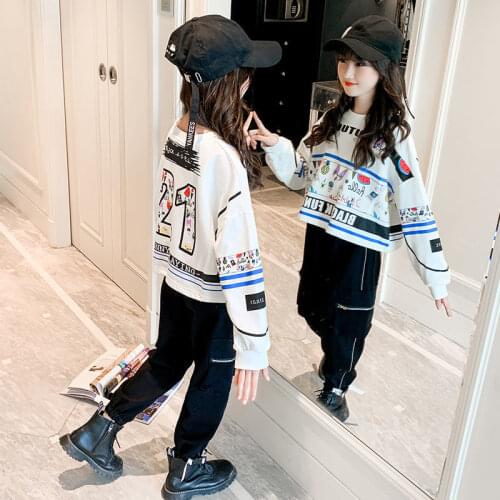 Kids Fashion Girl 2021 Children Girls Clothes Suit Cartoon Butterfly Hoodies+Pants 2Pcs/sets Girls Clothing Kids 4 6 8 10 12 14Y