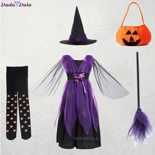 Kids Halloween Clothes Children Birthday Carnival Fancy Party Disguise Pumpkin Candy Bag Fancy Costume Witch Dress Up