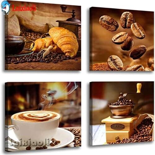Coffee Bean Coffee Cup Diamond Painting Full Square Cross Stitch Diamond Embroidery Rhinestones Art 4 pcs Picture Kits Hobby art
