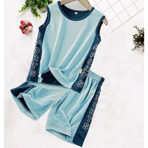 Boys Set Kids Clothes Middle and Large Childrens Summer Sleeveless T-shirt Vest Shorts Two-piece Suit