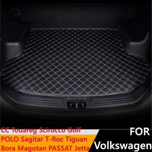 Sinjayer Car Trunk Mat Tail Cargo Pad Fit For Volkswagen VW CC Bora Magotan POLO T-Roc Scirocco GOLF PASSAT Tiguan Jetta Touareg