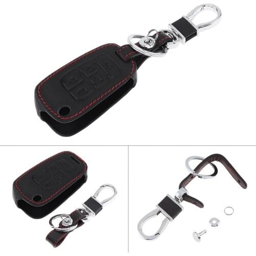 5 Buttons 3D Leather Car Key Case Shell Cover Protector Holder with Hanging Buckle Fit for Chevrolet Buick GMC 2010-2017