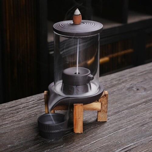 Creative Backflow Incense Burner Is Always Running New Retro Aromatherapy Office Furniture Ornaments Acrylic Cover Incense Base