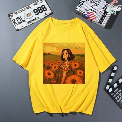 Summer Yellow Oversized Ropa Mujer Harajuku Sunflower Girl T Shirt Kpop Tops Women Tshirt 2021 Aesthetic Rose T-shirt Clothes