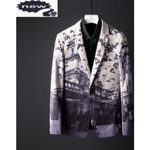 Fashion Men Blazer Brand Business Casual Slim Single Button Suit Jacket Autumn Winter New Printing Formal Outerwear Plus Size