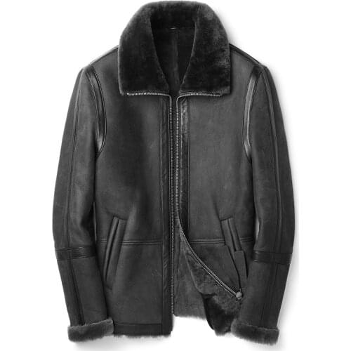 Shearling Mens Lapel Casual Fur Jacket Coat Autumn and Winter Wool Genuine Leather Clothes