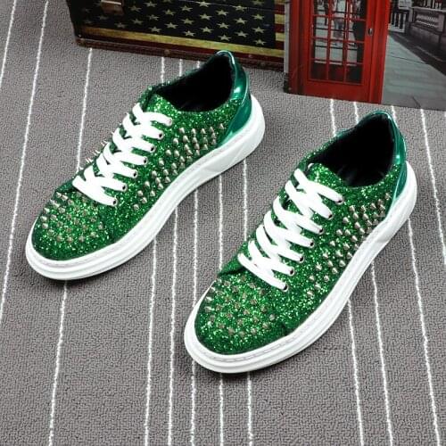 Men luxury fashion punk hip hop dresses genuine leather shoes flats platform rivets shoe personality sneakers gentleman footwear