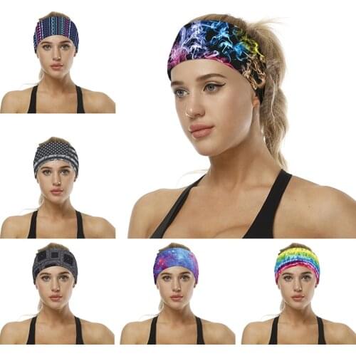 Cycling Yoga Sport Sweat Headband Starry Sky Digital Print Men Sweatband Breathable Headband Yoga Hair Bands Head Sweat Bands
