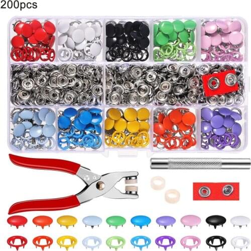 200Sets Metal Snap Button Kit Snap On Buttons With Snap Fastener Tool For Sewing Clothing Leather Crafting 10 Colors 9.5mm